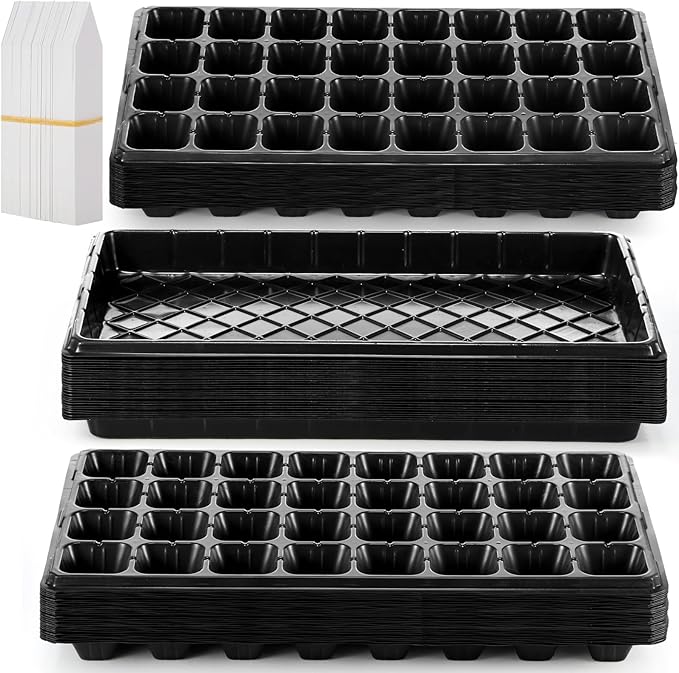Yinder 20 Pcs Plant Seed Starting Trays, 1020 Trays No Holes and Cells Plug Trays with 100 Pcs Tags, Growing Trays for Nursery, Germination, Wheatgrass, Succulent, Microgreens and More (32 Cells)