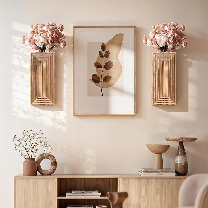 Wooden Wall Planter Vase Set of 2,2 Pack Hanging Planter for Indoor Fake Plants Modern Boho Farmhouse Wall Art Decor for Home Indoor Kitchen Modern Farmhouse Bathroom Living Room Dining Room