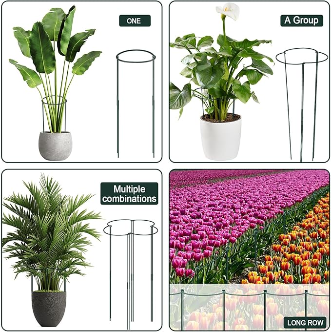 12 Pack 10" W x 32" H Plant Support Stakes, Large Peony Cages and Supports, Tall Peony Ring Supports, Garden Plant Stakes for Outdoor Plants, Rose, Tomato, Hydrangea, Flowers