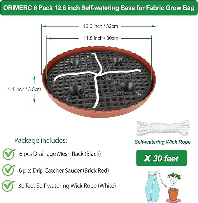 6 Pack 12.6 inch Self Watering Base for 1-5 Gallon Fabric Pot, Automatic Watering Tray System for Non-woven Grow Bag, Plastic Elevated Plant Flower Saucer Stand Growth Tent Greenhouse Indoor Outdoor