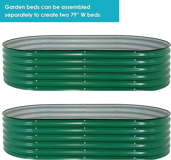 Sunnydaze 79-Inch Oval Raised Garden Bed - Stackable Steel Vegetable Flower Bed Planter Kit with Rubber Edge Trim - Green