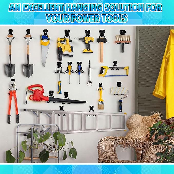 6 Pack Garden Power Tool Hooks String Trimmer Garage Wall Mount Holder Rack Heavy Duty Utility Hangers for String Trimmer Leaf Blower Lawn Equipment Tool Organizers and Storage Accessories
