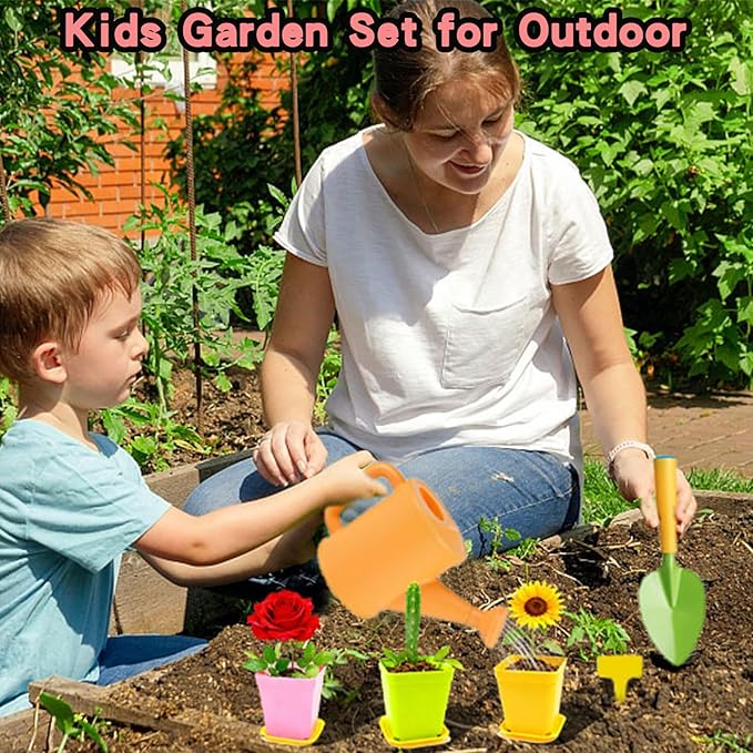 Kids Gardening Tools Set, 13 Pcs Gardening Kit with Apron & Tote Bag, Outdoor STEM Toys, Gardening Gifts for Toddlers Ages 3-7