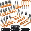 3-H Garage Wall Hooks Heavy Duty 31 Pack, Anti-Slip Steel Wall Mount Storage Hooks for Hanging Ladder Garden Yard Tools, Utility Organizer for Garage Lawn Shed (Orange)