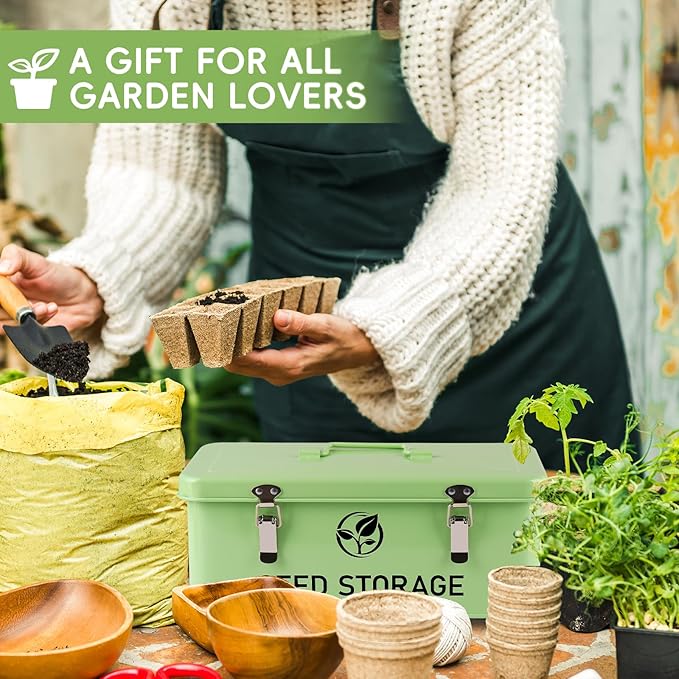 Seed Storage Organizer, Metal Seed Bank Gardening Saving Containers Box (Seeds not Included)