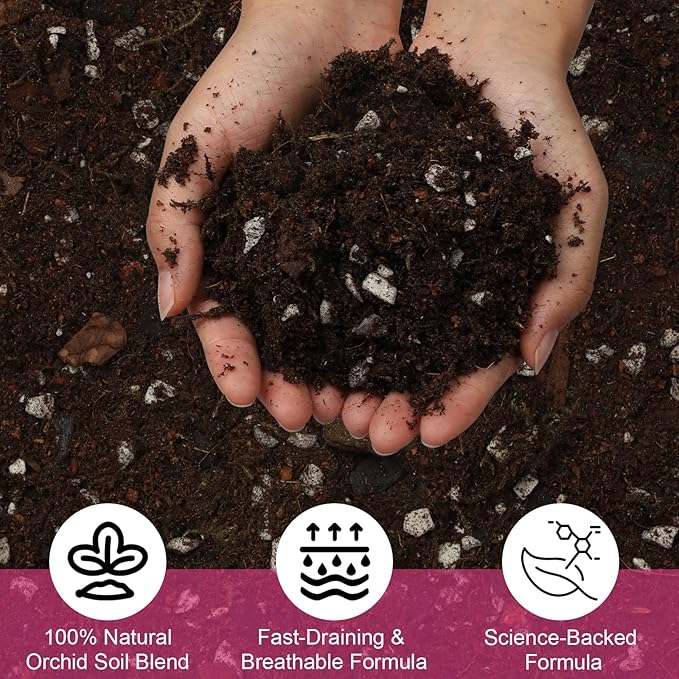 Organic Orchid Potting Mix & Bark Blend 10qt - All Natural, Fast Draining Soil for Phalaenopsis, Dendrobium, Oncidium Plants