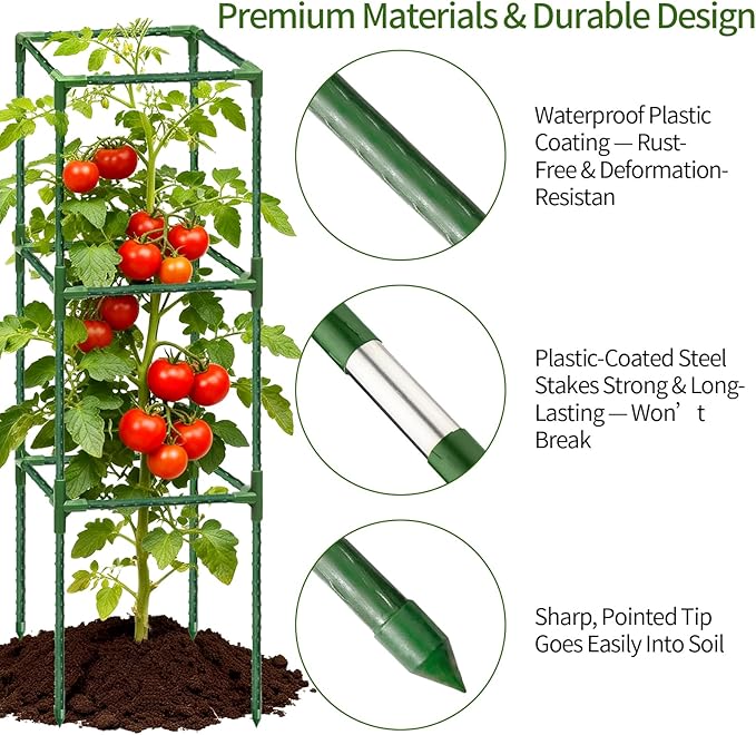 6 Pack Tomato Cages for Garden, 43.3 Inch Tall Tomato Trellis Plant Support, Adjustable Garden Trellis for Climbing Vegetables, Plants, Flowers and Fruits(14.5" x 14.5")