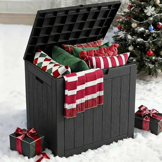 45 Gallon Outdoor Storage Box Waterproof, Small Resin Deck Box with Lockable Lid, UV-Resistant and Weatherproof Outside Storage Bin for Patio Cushions, Garden Tool, Pool Accessories, Furniture, Pillow