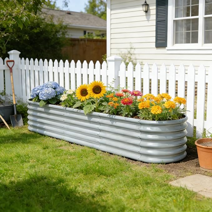 6-Pack Galvanized Raised Garden Bed 8x2x1.5 ft, 17" Tall Planter Boxes Outdoor, Zn-Al-Mg Metal Raised Beds for Gardening Fruit Vegetable, Modular Flower Bed for Outdoor Plants - Brooklyn Grey