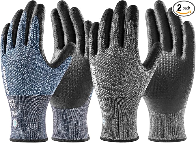 LANON Protection Gardening Gloves for Men Women, 2 Pairs Nitrile Coated Garden Gloves with Grip, Breathable B.COMB AIR Technique, Dusty Olive & Bluebird, Small