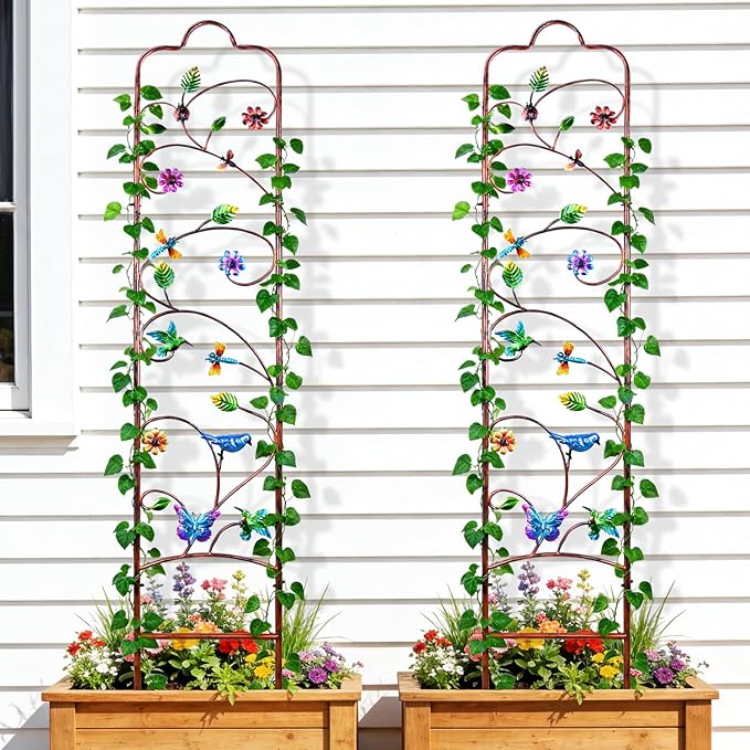 2 Pack Garden Trellis for Climbing Plants, Metal Decorative Vegetables Flowers Vines Fence Trellis for Outdoor Patio 60'' H x 11'' W