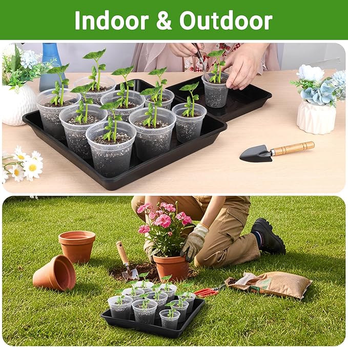 GREANER 8/10/12 Inch Square Tray, 6 Packs Heavy Duty Plastic Plant Plates to Catch Water, Plant Drip Trays No Holes(Black)