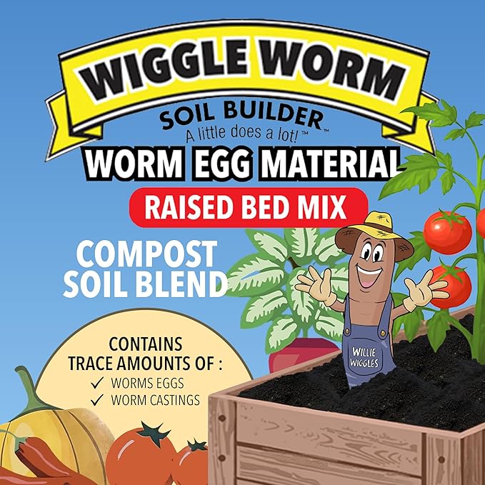 Wiggle Worm Raised Bed Mix, 40lbs, Pack of 3 - Organic Soil and Fertilizer for Container Gardening - Worm Egg Material Mixed with Odor Free Pure Worm Castings