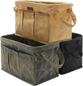 3-Pack Waxed Canvas Tool Bag Set, 13.8 x 7.8 x 7.8 Inches, Rectangular Waxed Canvas Fabric Collapsible Tool Bag with Handles, 3 Colors: Khaki, Black and ArmyGreen