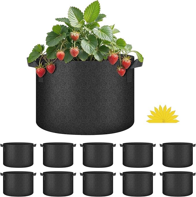 HealSmart Plant Grow Bags 10 Gallon, Tomoato Planter Pots 10-Pack with Handles, Aeration Nonwoven Fabric, Heavy Duty Gardening Planter for Vegetable, Herbs and Flowers, Black 2024 Version
