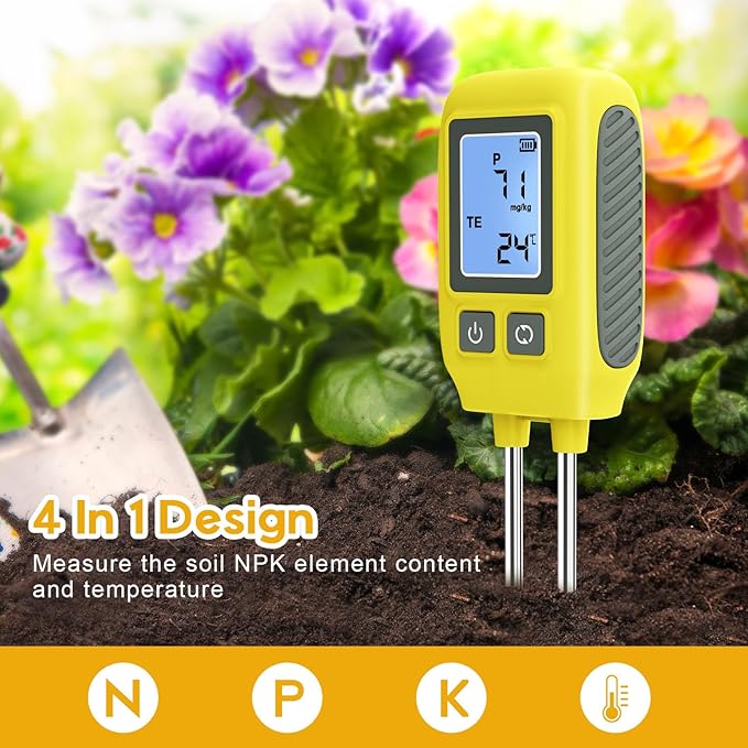 4 in 1 Npk Soil Tester Digital LCD Diaplay 3X AAA Battery Power Measure The Soil NPK Component Content and Temperature NPK Soil Assessment Tool