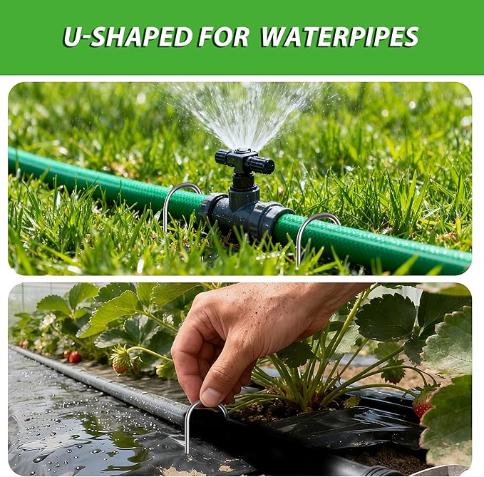Landscape Staples 4 Inch, 100PCS Combo Kit – 50 U-Shaped & 50 Right Angle Galvanized Garden Stakes for Weed Barrier, Lawn & Garden Fixing