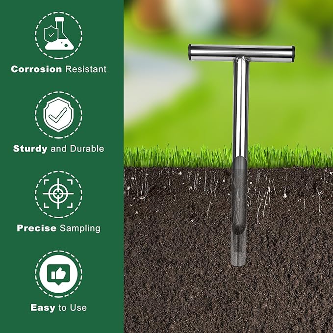 12 Inch Soil Probe, Stainless Steel Soil Sample Probe with 2 Bags, T-Handle Soil Test Probe Kits Tool for Soil Sampling, Home Plant Care, Garden, Farm, Lawn