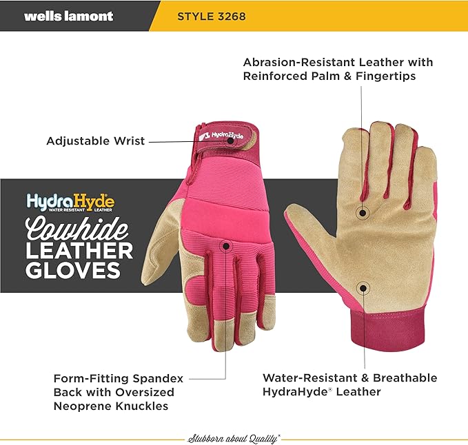 Wells Lamont Women’s HydraHyde Split Leather Hybrid Pink Gloves, Large (3268L)