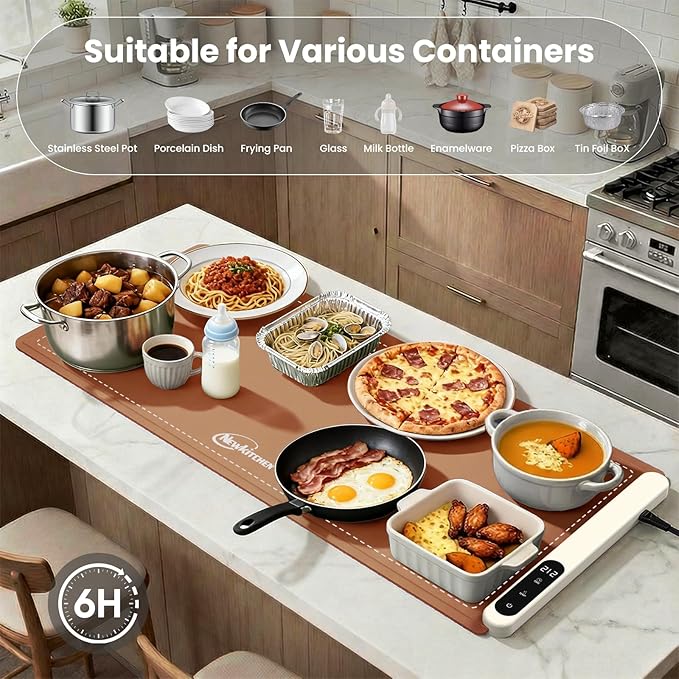 Warming Mat for Food, 36"x16" Food Warming Mat 6 Temperature & Timer Settings Upgrade Graphene Fast Full Surface Heating-Versatile Food Warmer for Gatherings, Parties, Everyday Use-Light Caramel
