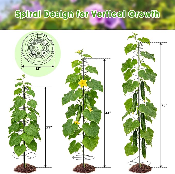 Trellis for Climbing Plants, 75” Metal Spiral Frame Pea Trellis with Center Pole, Adjustable Vine Plant Tower Supports for Outdoor Beans,Cucumbers,Vegetable,Flowers,Pots,Garden Raised Bed,12” Dia
