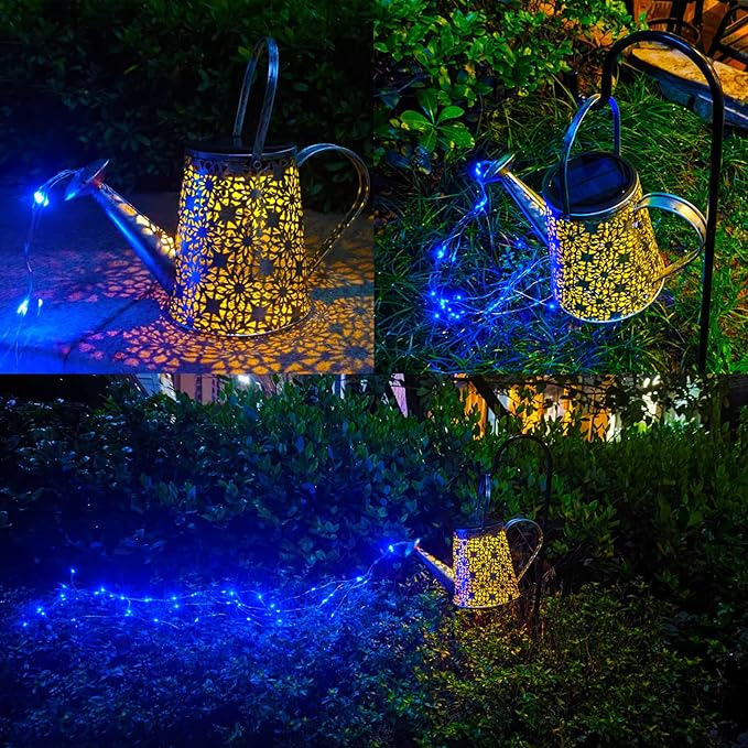 VOOKRY Solar Watering Can Lights, Large Retro Hanging Blue Solar Lights Outdoor Decorative Garden Decor Waterproof for Outside Patio Yard Porch Lawn Landscape, Gifts for Women Mom Grandma Mother's Day