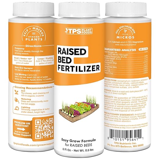 Raised Bed Fertilizer for Vegetables, Herbs, and Flowers, Balanced Nutrients for Container and Box Gardens, Liquid Fertilizer by TPS Plant Foods, 32oz (1 Quart)