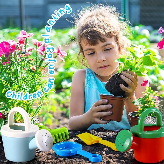 Sosation 24 Pcs Kids Watering Can Set 12 Plastic Small Watering Can Bulk 12 Shovels Gardening Tools Sand Toy Mini Water Buckets Play Kit for Flower Soil Planting Loosening Digging Trowel Rake Beach