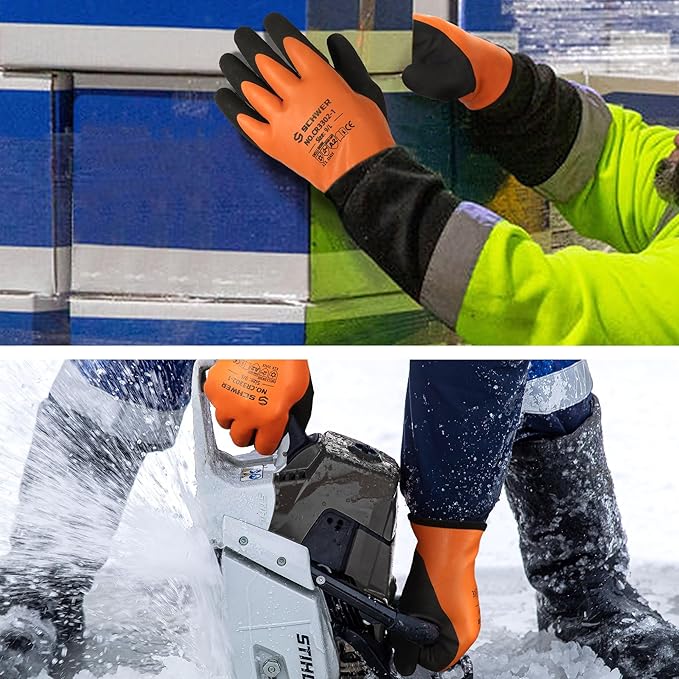 Schwer 100 Pairs Waterproof Winter Work Gloves, ANSI A2 Cut Resistant Freezer Gloves for Outdoor Cold Weather Keep Hands Warm, Thermal Insulated Gloves for Shoveling Snow, Ice Fishing, Super Grip, L