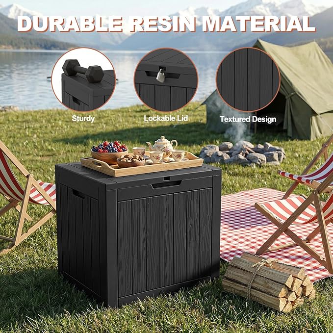 EFU Outdoor Storage Box 35 Gallon Deck Box (Indoor & Outdoor) Lockable UV Resistance Waterproof Resin Storage Bin Storage Box for Outdoor,Patio Storage(Black)