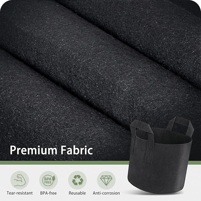 GreatBuddy 12-Pack Grow Bags 5 Gallon, Thick Fabric Planter Bags for Vegetables, Sturdy Handles & Reinforced Stitching, Labels Included, Black