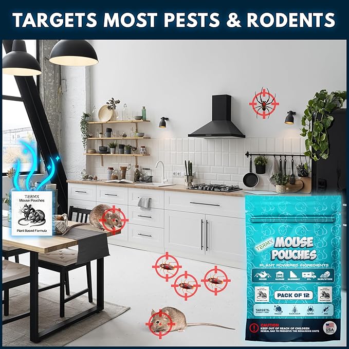 12Pack Natural Mouse Repellent Pouches Indoor Botanical Vamoose Rodent-Repelling Pouches for Mice and Rodent Control at Home Attic Office Shed Barn Storage/RV