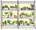 Bstrip Plant Shelf with Grow Light, 4-Tier Large Grow Light Shelf with Wheels, Stainless Steel, 12-Pack 288W T8 Full Spectrum Grow Lights for Seed Starting(57.4" L x 13.8" W x 59" H)