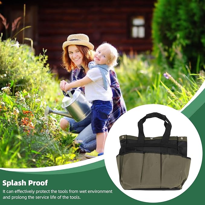 Zerodis Garden Tool Bag Organizer, 600D Oxford Fabric PE Board Bottom Multiple Compartments Portable Garden Tote Caddy Gardening Tool Kit Holder Small Tote Bag for Outdoor Home