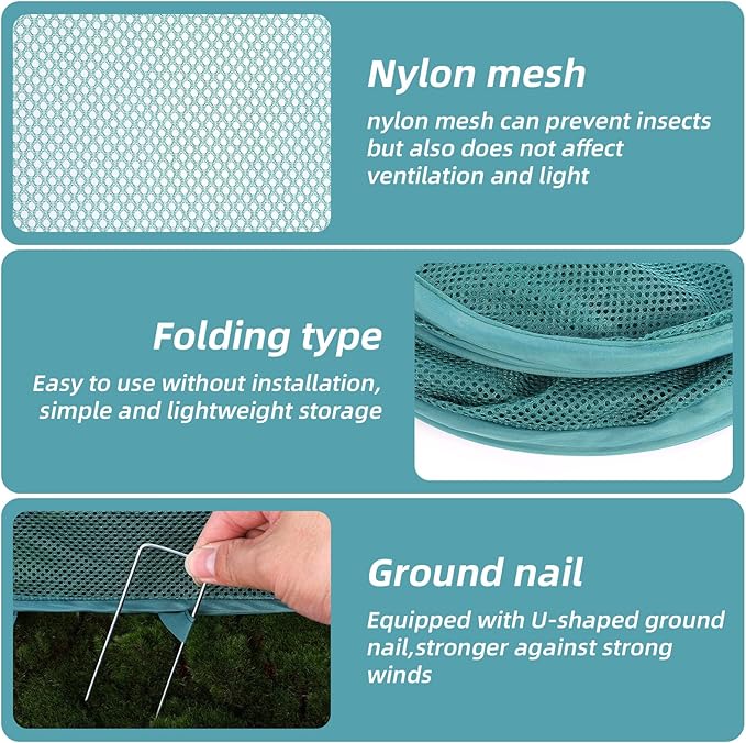 4 Pcs Pop Up Garden Plant Covers, 39" x 18" x 16" Mesh Plant Protector Net with 32 Ground Stakes Foldable Vegetable Fruit Flower Garden Bed Cover Guard from Birds Animals