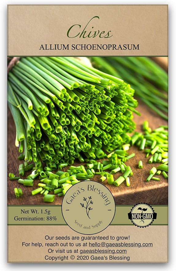 Gaea's Blessing Seeds - Chives Seeds - Non-GMO Seeds with Easy to Follow Planting Instructions - Open-Pollinated Heirloom 88% Germination Rate (Single Packet)