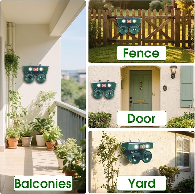 Solar Ultrasonic Bird Repellent Devices Pigeon Repeller Outdoor with Flash Light, Ultrasonic Animal Stopper Device with Motion-Sensor, Bird Repellent to Keep Birds Away from Patio Balconies Farm