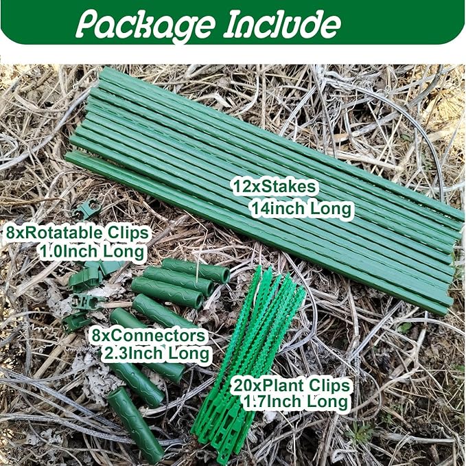 Garden Stakes Kit:13.7 Inch 48 Pack, Plant Sticks Supports & Accessories for DIY 4ft, 5ft, 6ft, 7ft Stakes for Tomato, Vegetables, Indoor & Outdoor Gardening Supplies (48, Green)