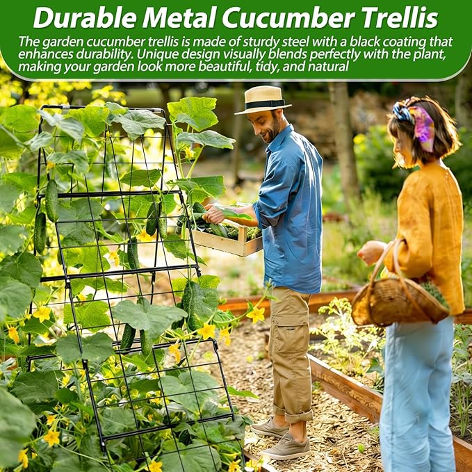 2 Packs Cucumber Trellis for Raised Bed 42 x 16 A Frame Metal Adjustable Garden Trellis for Climbing Plants Outdoor, Foldable Coated Steel Easy Install Cucumber Trellis for Vegetable Fruit Flower