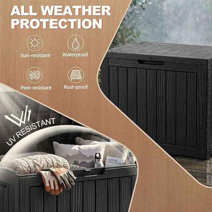 EFU Outdoor Storage Box 55 Gallon Deck Box (Indoor & Outdoor) Lockable UV Resistance Waterproof Resin Storage Bin Storage Box for Outdoor,Patio Storage(Black)