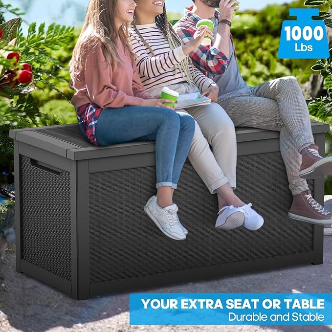 Vixzen 320 Gallon Resin Deck Box, Lockable Outdoor Storage Box for Patio Cushions Storage Furniture,Garden Tools, Pool Supplies, Weatherproof and UV Resistant(Black，320 Gallon