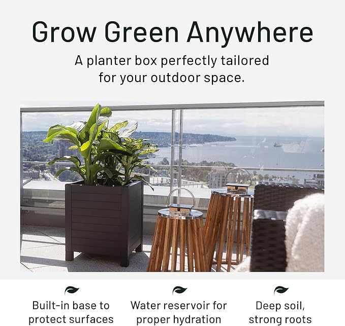 Tierra Verde 17-Inch x 17-Inch Flora Cube Planter Box with Tool-Free Connect System and Crafted from Recycled Materials, for Patios or Decks, Black