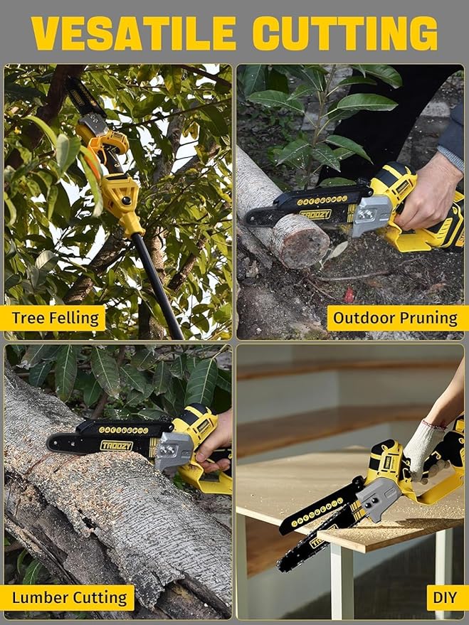 Electric 2-in-1 Cordless Pole Saw & 8" Chainsaw, Brushless Tree Saw with 4.0Ah Battery, Extendable Tree Trimmer for High Branch Pruning & Limb Cutting
