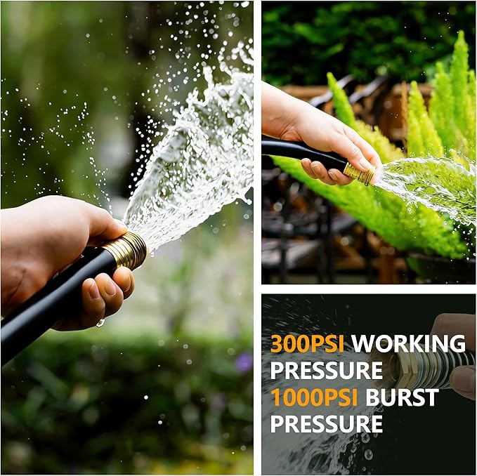 5/8" x 150ft Garden Hose, -40℉ To 190℉ Hot/Cold, Heavy Duty,Flexible, 300psi Working, 1000psi Burst, 3/4" Brass Fittings with Hose Protector Coil Spring for Outdoor,Yard, Farm