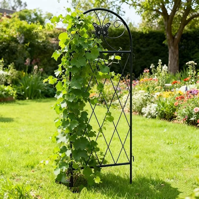 4 Pack Black Garden Trellis for Climbing Plants Outdoor 47” x 16” Climbing Rose Trellis Wrought Iron Trellis Ivy Cucumbers Decorative Metal Flat Trellis