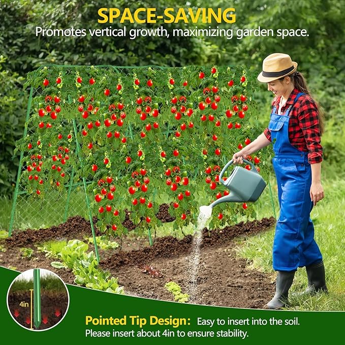 63" Tall Garden Trellis for Climbing Plants Outdoor Cucumber Trellis for Raised Beds Metal U-Frame Arch Tunnel Tomato Cage with Garden Netting for Garpes/Pea/Zucchini/Squash/Bean/Vines