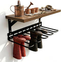 Decoroca Wall Mount Boot Rack, Garden Tool Organizer With 5 Curved Hooks & Wood Shelf, Heavy Duty Wader Boot Hangers Organizer Rack Trays for Outdoor/Indoor, Garden, Garage