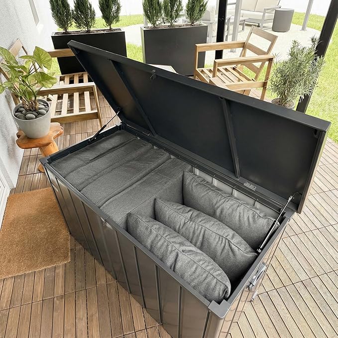 PURPLE LEAF Outdoor Deck Box 150 Gallon Waterproof Lockable Storage Box Container with Lid Deck Organization for Patio Cushions Side Table Pool Accessories Garden Tools, Gray