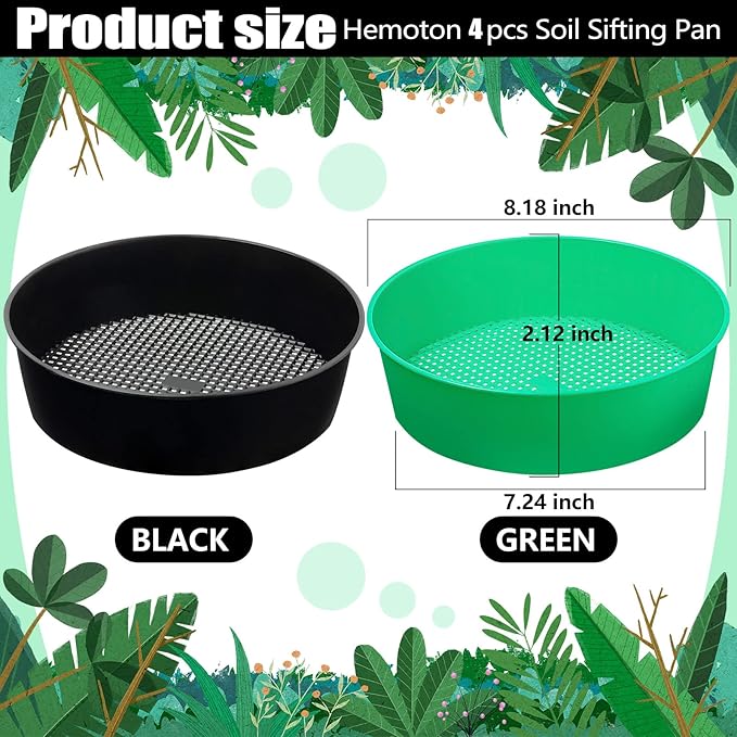 8 Pack Rock Garden Sieve Soil Sifter, Round Plastic Gardening Soil Sifting Pan Sand Sifter Set, Sifting Tray for Small Gravel