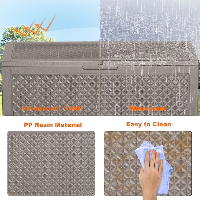 110 Gallon Resin Deck Box Outdoor Storage Box Waterproof for Patio Furniture,Outdoor Cushions,Garden Tools and Pool Supplies（Grey）